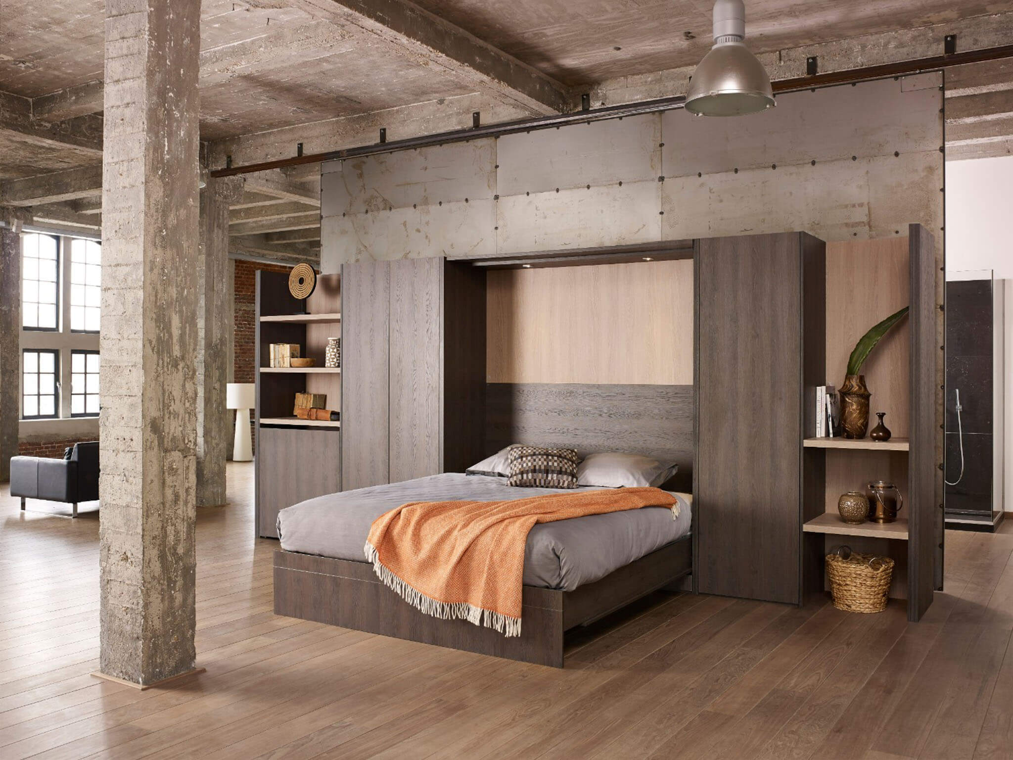 Wall Bed: Electric Folding Mechanism and Integrated Shelving