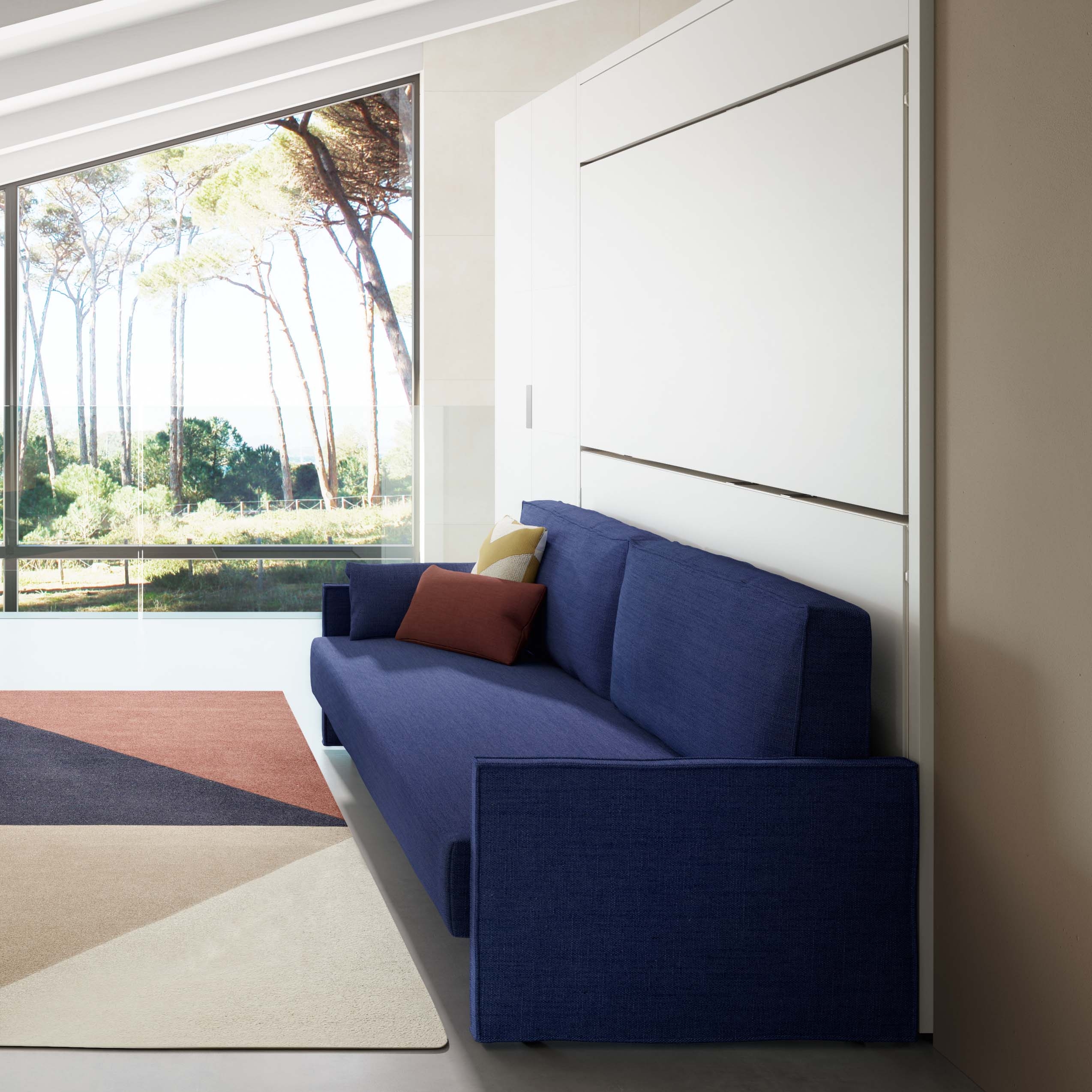 Wall Bed Sofa Integrated Bunk Beds Navy Blue Fabric.