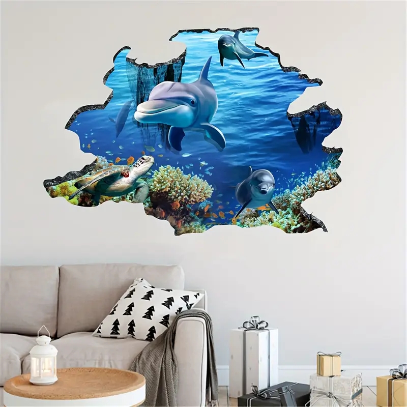 Wall Decal Dolphin Graphics Broken Wall Ocean Mural Sticker