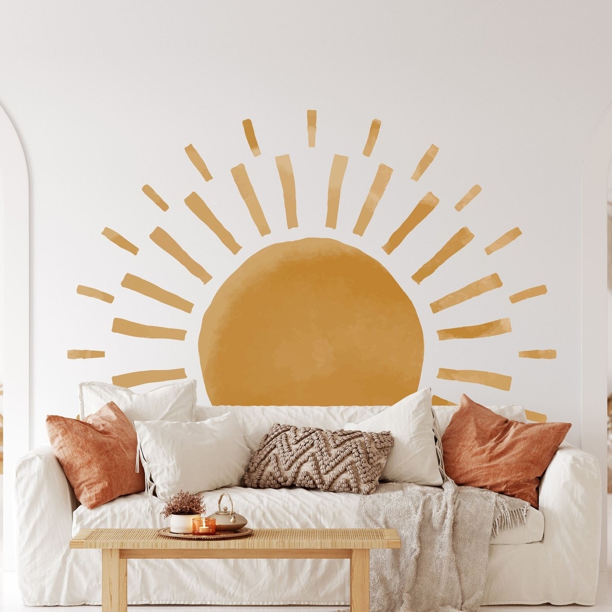 Wall Decal Hand Painted Look Earthy Boho Sun Wall Decal