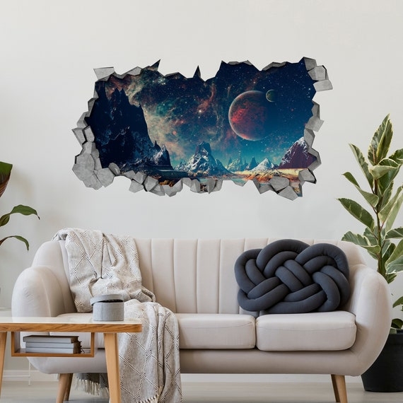 Wall Decal Space Broken Wall Cosmic Landscape Mural Art