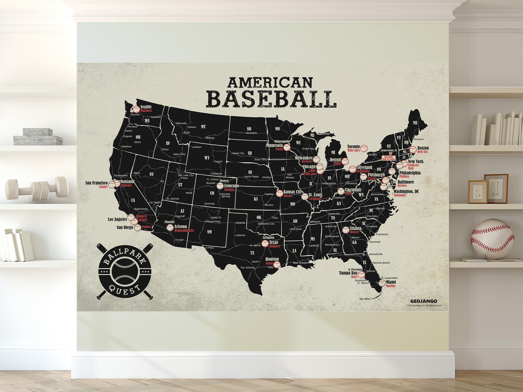Wall Decal: Stadium Markers US Map Baseball Wall Mural
