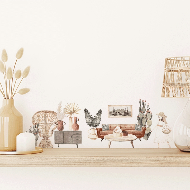 Wall Decals Desert Theme Watercolor Boho Desert Wall Decals