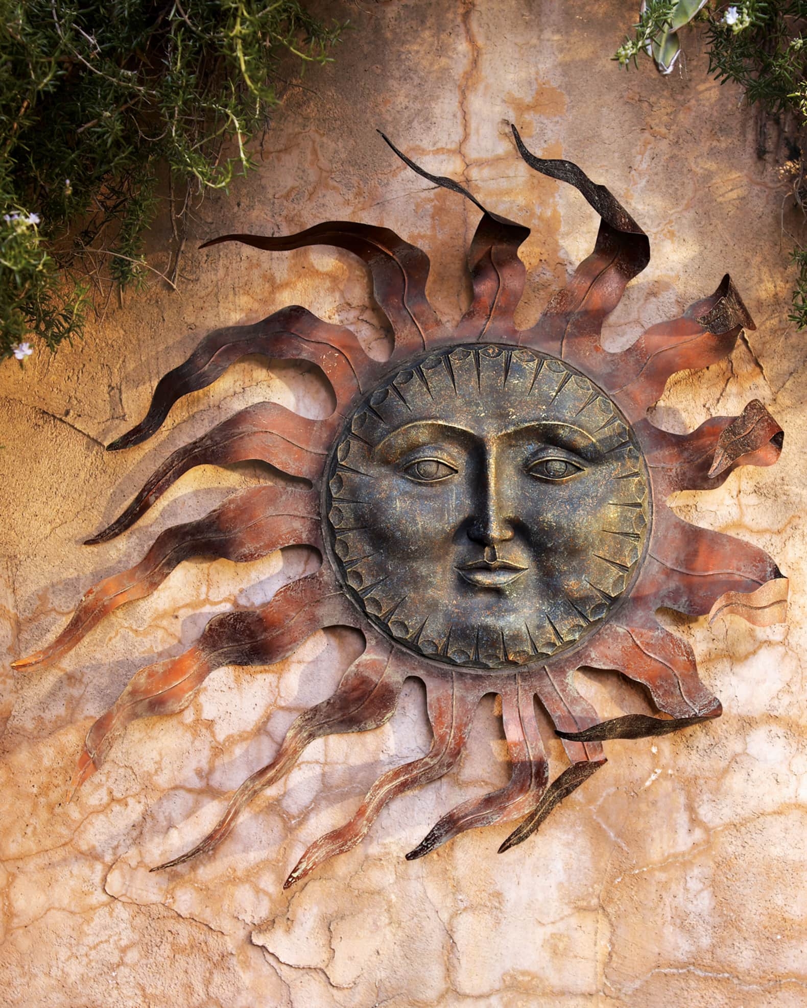 Wall Decor Celestial Face Distressed Bronze Solar Motif