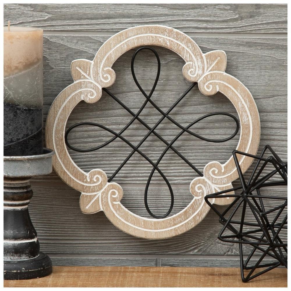 Wall Decor Mixed Media Distressed Wood Metal Scroll Art