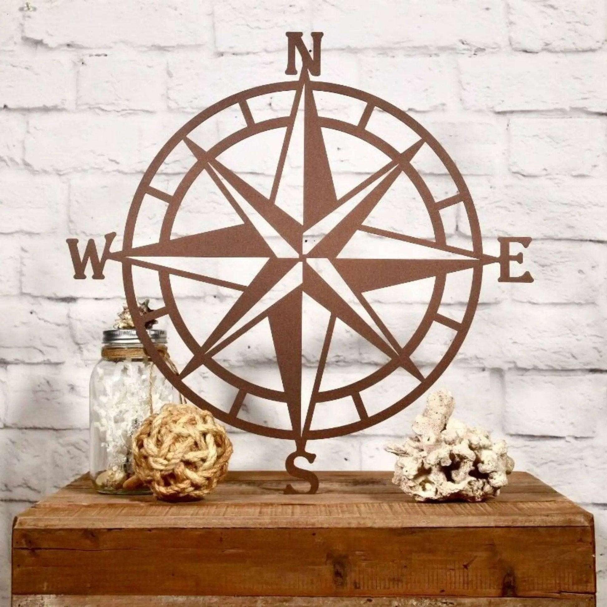 Wall Decor Rust Brown Nautical Compass Wall Art Sign