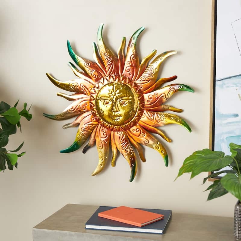 Wall Decor Stamped Metalwork Metallic Sun Face Sculpture