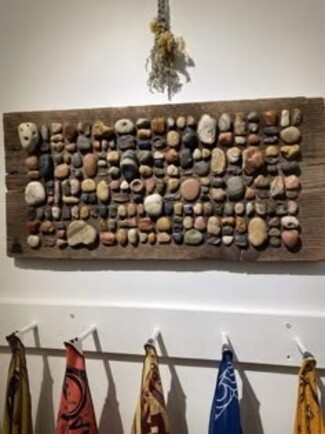 Wall Decor with Stone Mosaic Board and Rustic Wood Backing