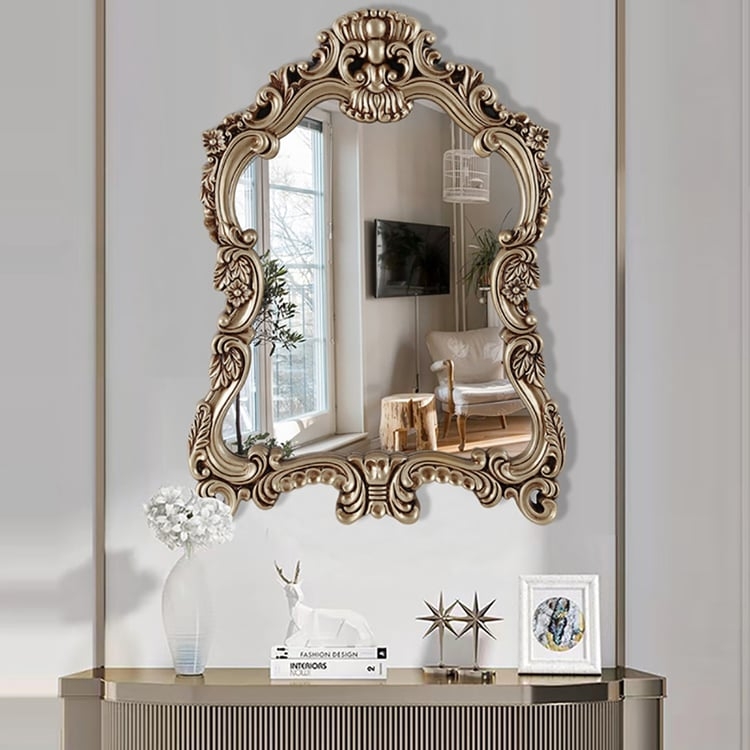 Wall Mirror Arch Shield Top Champagne Vintage Art Decor
