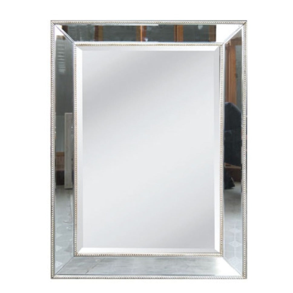 Wall Mirror Beaded Trim Mirrored Frame Beveled Rectangular