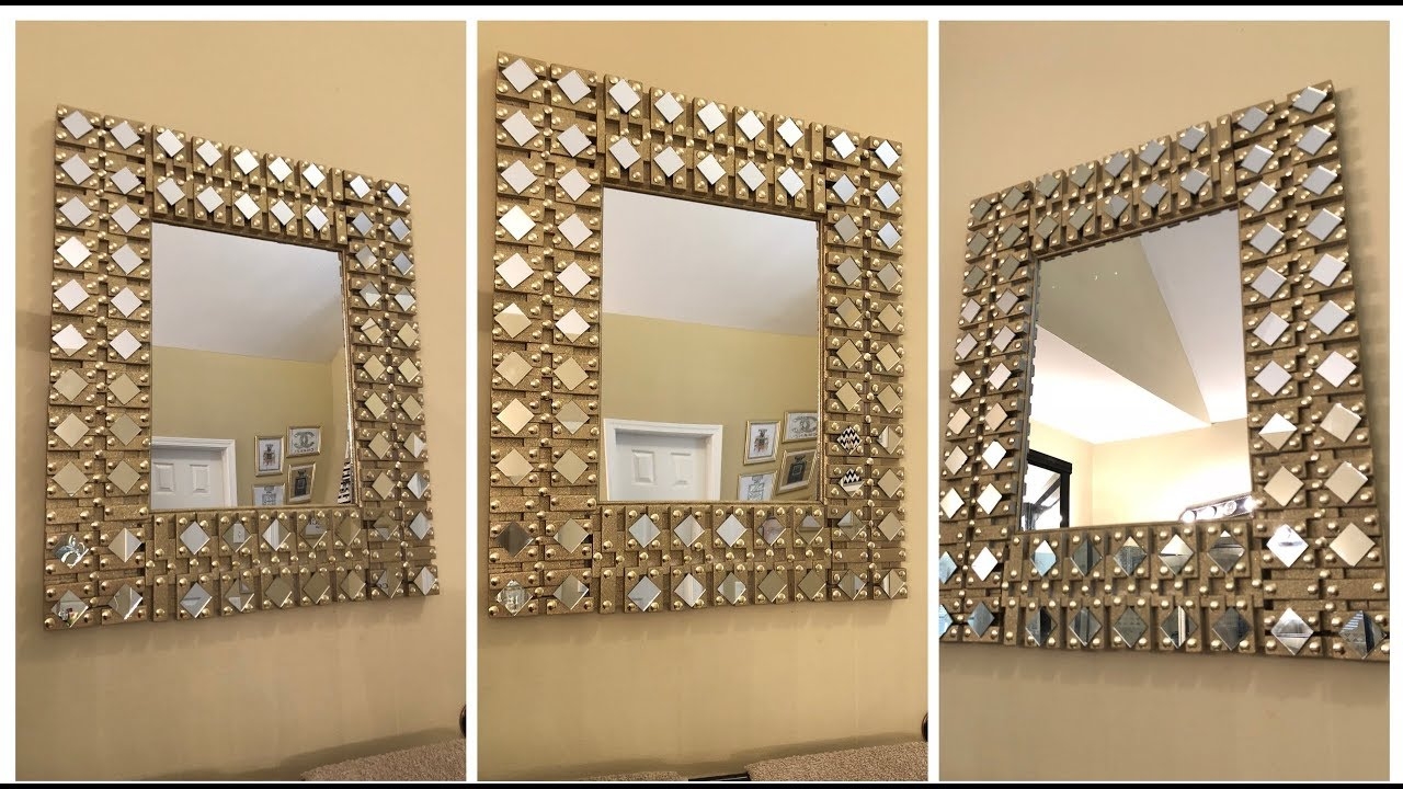 Wall Mirror Diamond Set Mirrors Studded Accents Gold Glam Decor