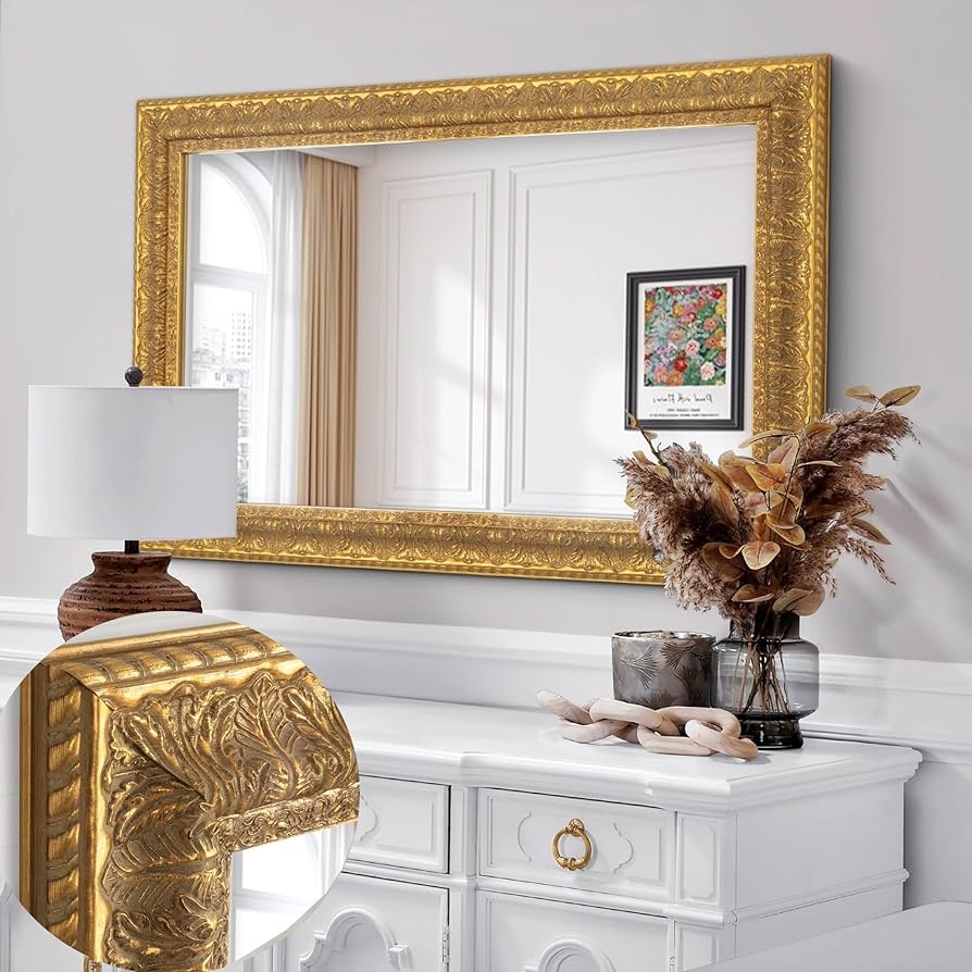 Wall Mirror Ornate Leaf Carvings Traditional Bronze Mirror