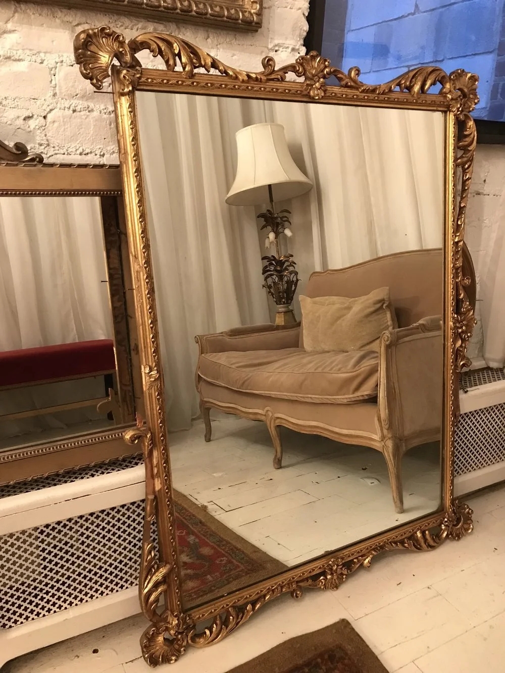 Wall Mirror Scrolled Cresting Antique Gold Baroque Statement