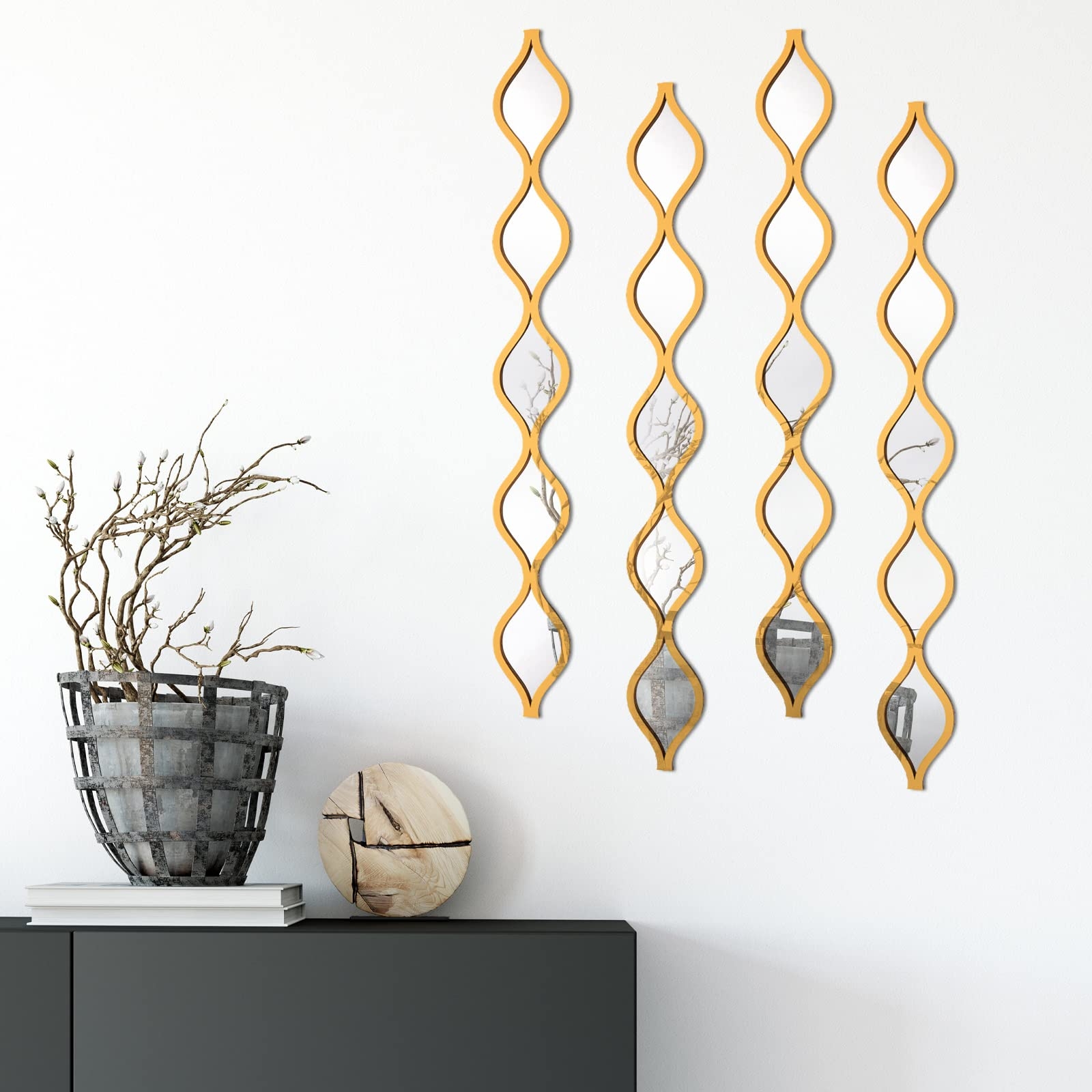 Wall Mirror: Teardrop Motif Gold Toned Vertical Gold Mirrors