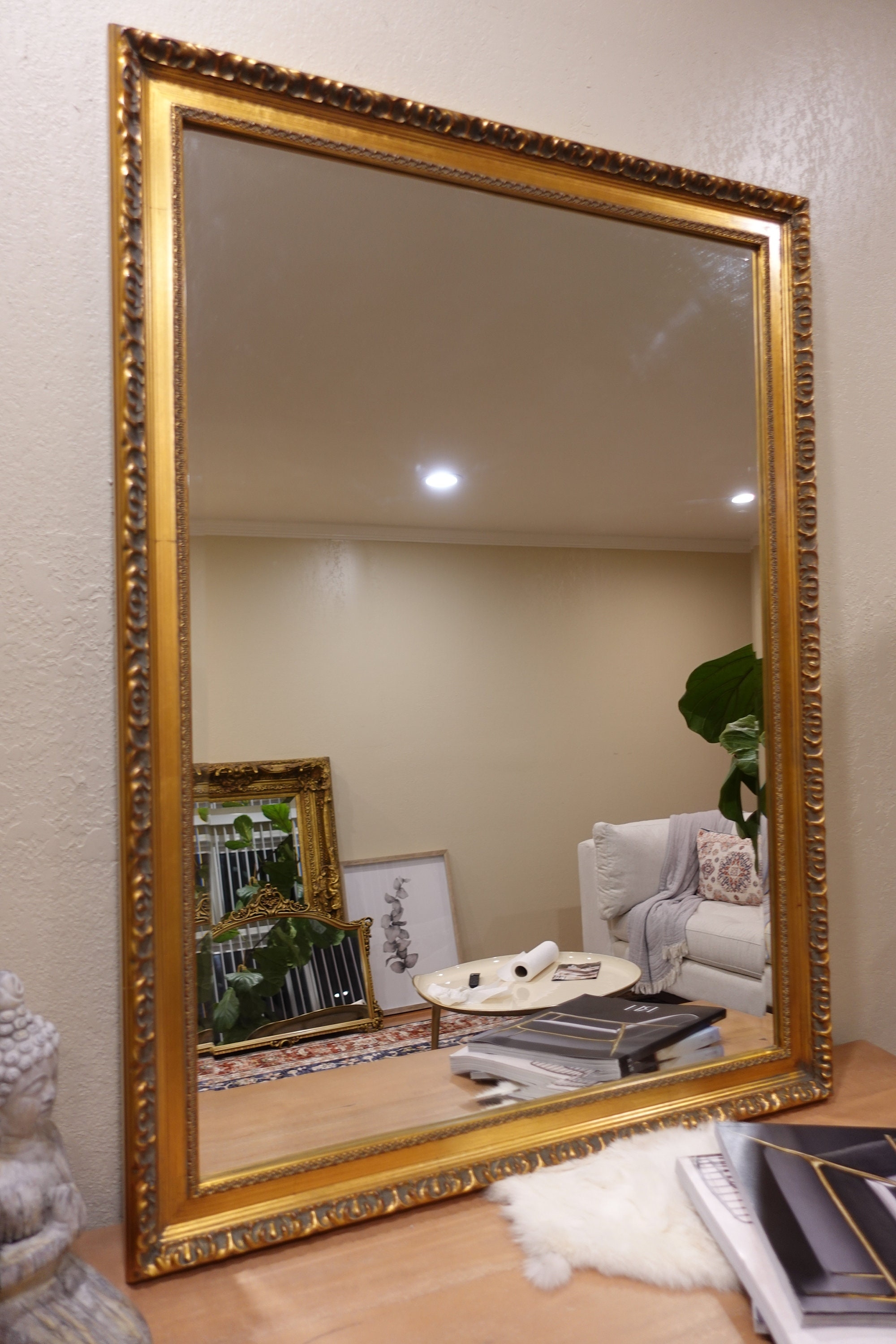 Wall Mirror Wide Profile Antique Molding Vintage Living Room