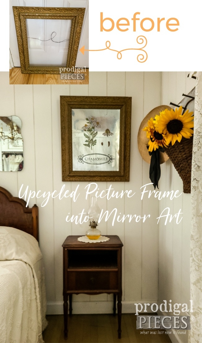 Wall Mirror with Botanical Mirror Art and Upcycled Gold Frame Art