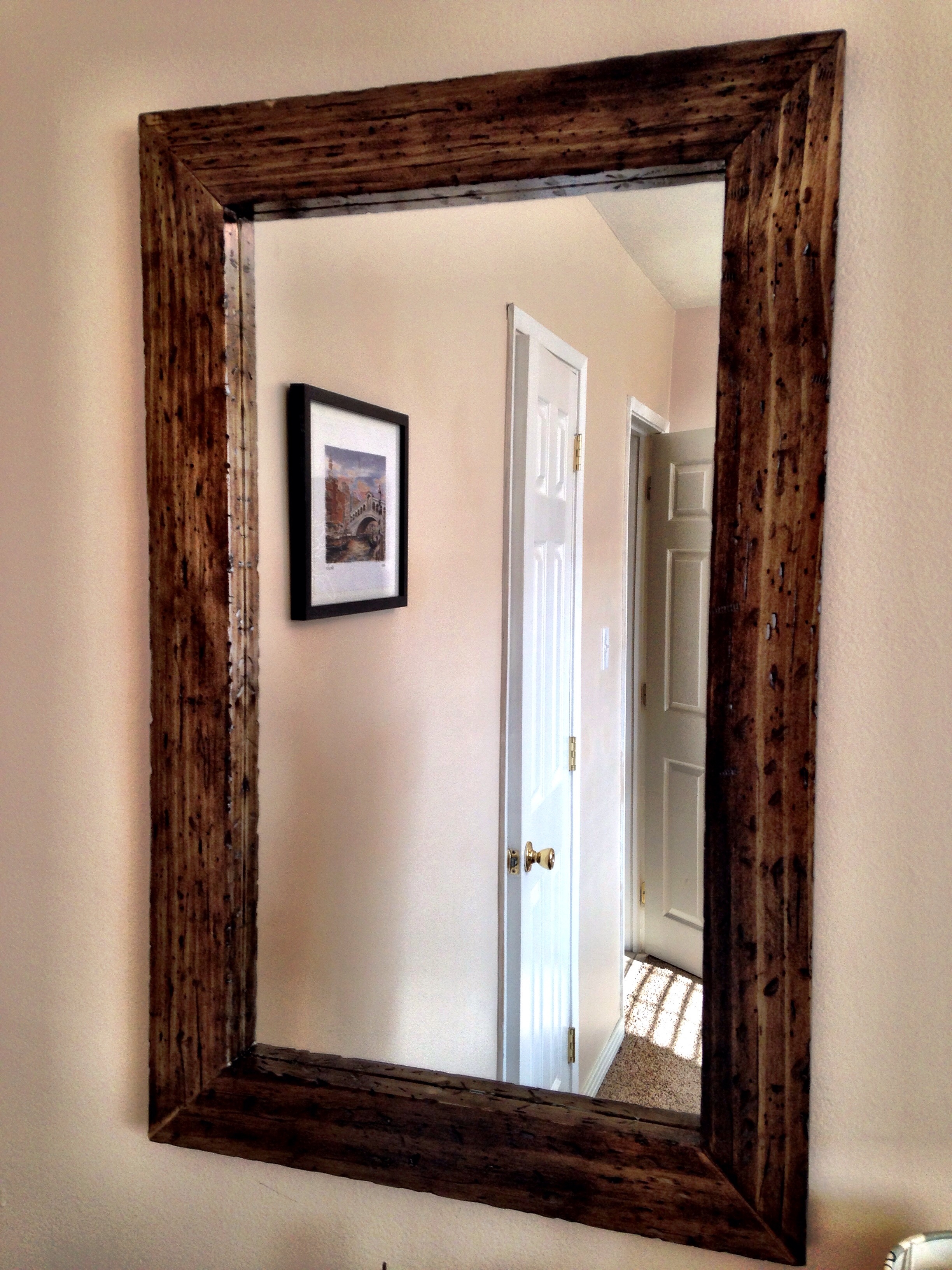 Wall Mirror with Distressed Wood Finish and Rustic Wood Style