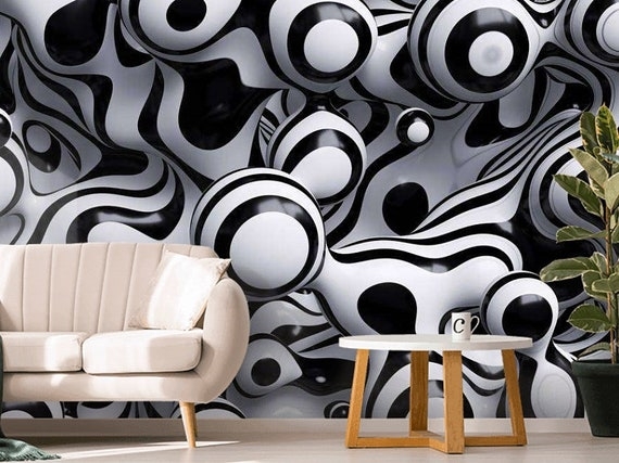 Wall Mural 3D Geometric Monochromatic Contrast Abstract