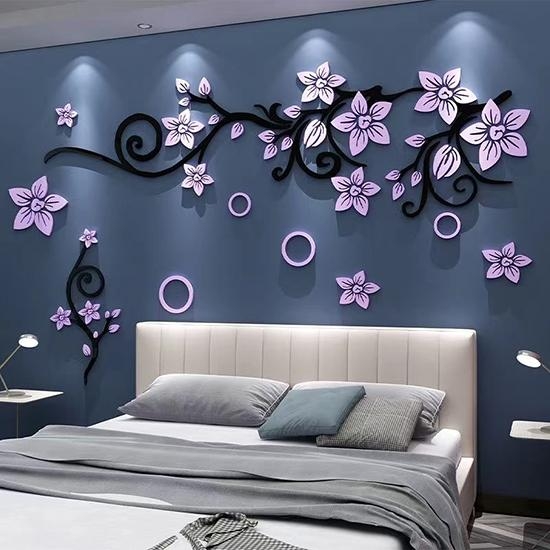 Wall Mural 3D Relief Lavender Floral Motif Accent Decor