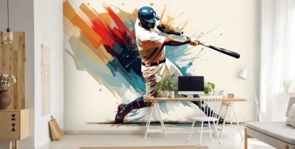 Wall Mural: Abstract Athlete Graphic Baseball Office Art