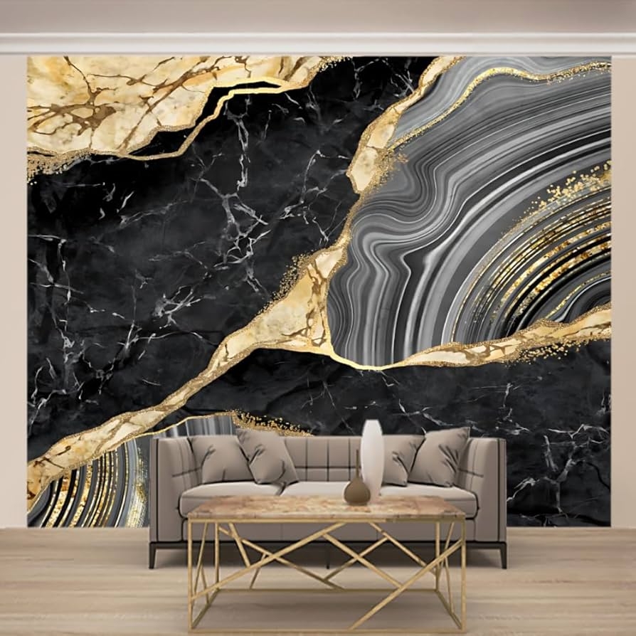 Wall Mural Agate Marble Fusion with Gold Veining Design