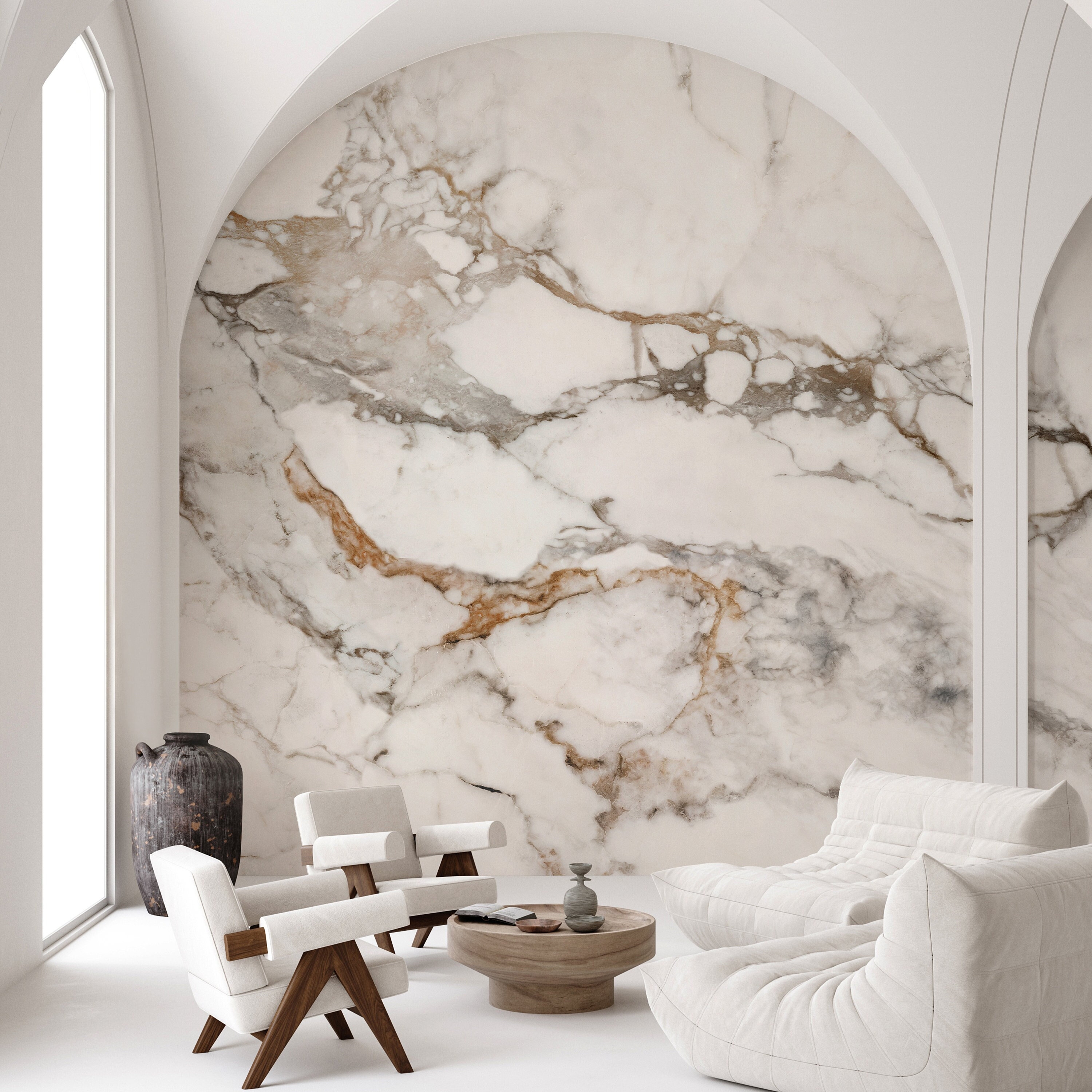 Wall Mural Arched Frame with Oversized Marble Pattern Art