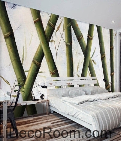 Wall Mural Bamboo Oil Painting for Biophilic Bedroom Feature