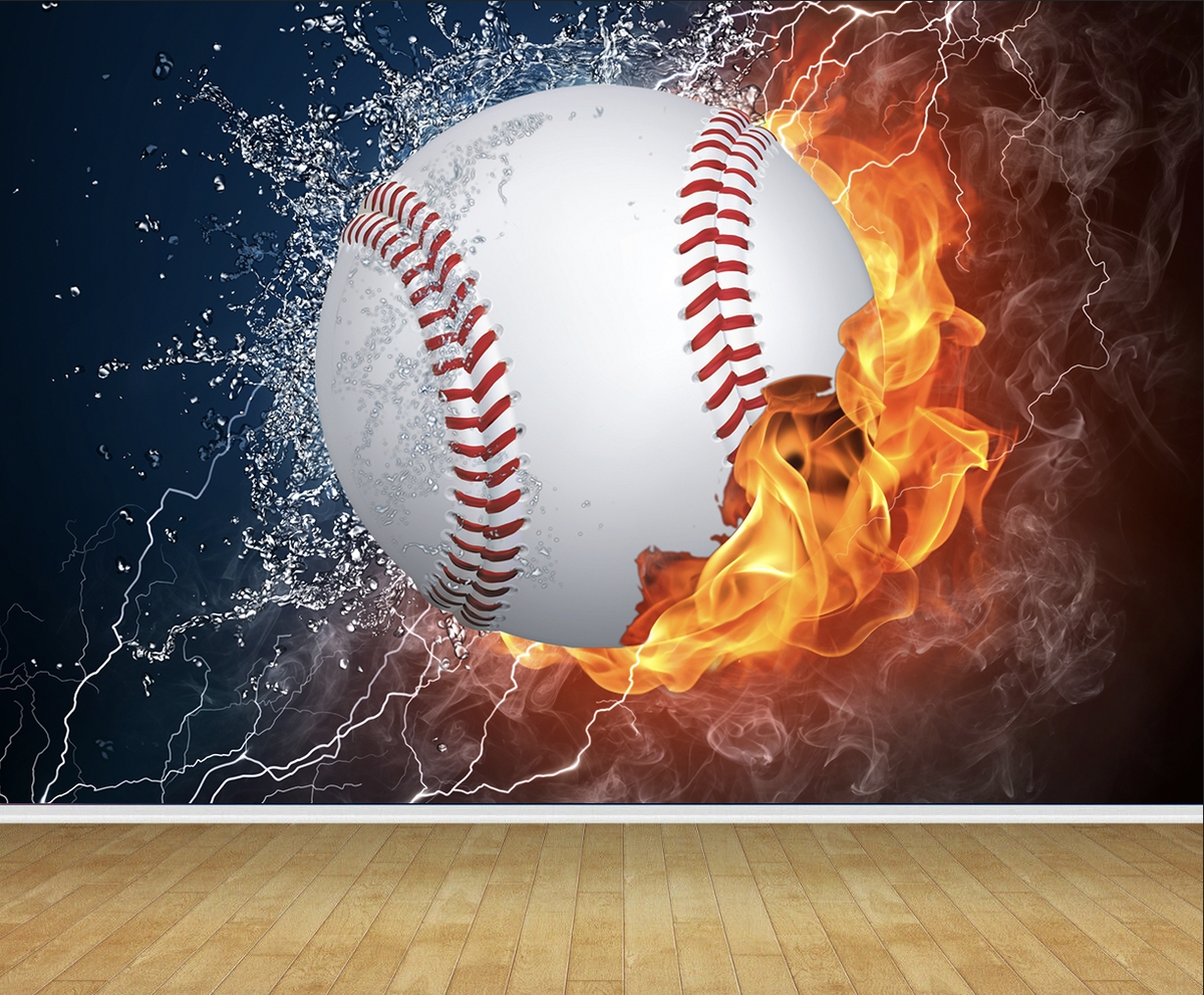 Wall Mural: Fire and Water Contrast Elemental Baseball