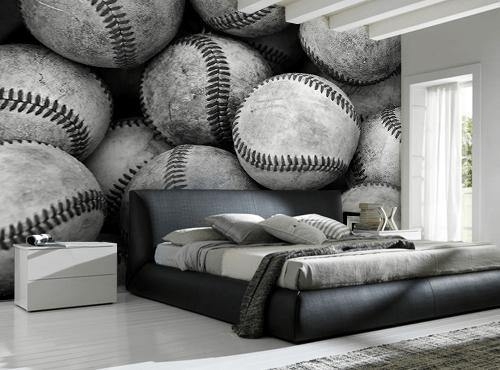 Wall Mural: Macro Baseball Monochrome Minimalist Decor