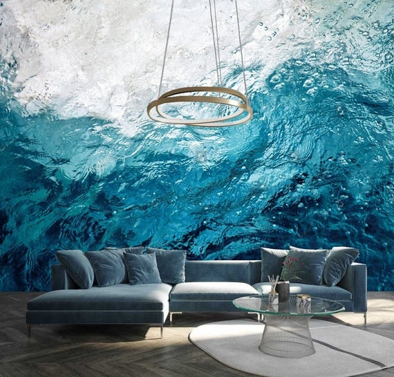 Wall Mural Ocean Wave Print Contemporary Coastal Living Room