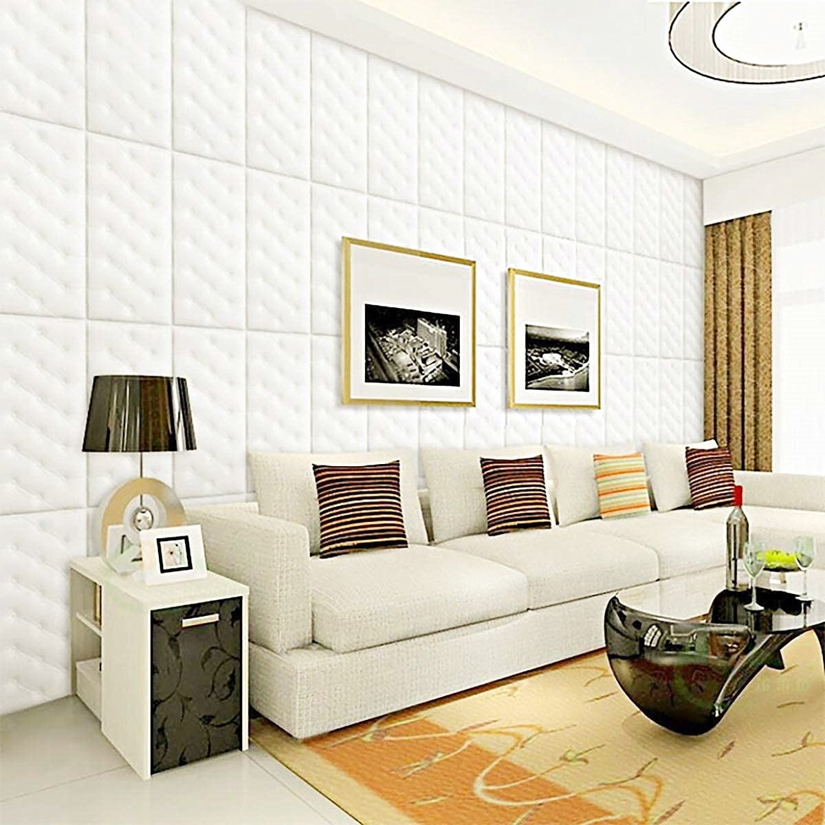 Wall Panel Tufted Appearance Soft White Geometric Wallpaper