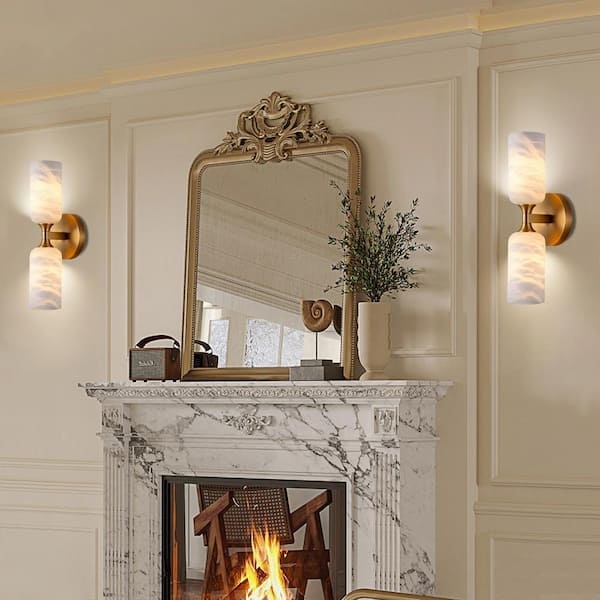 Wall Sconce Alabaster Shades Two Light Design Luxury Fireplace Lighting