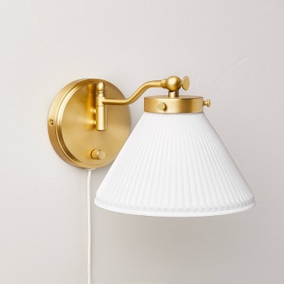 Wall Sconce Articulating Arm Reeded Milk Glass Wall Lamp