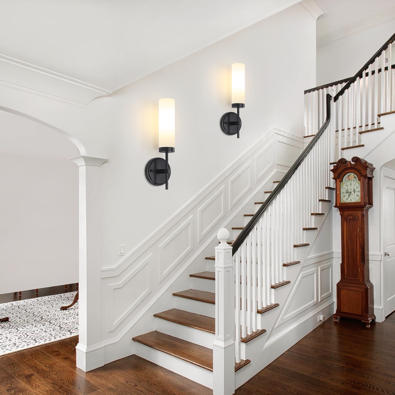Wall Sconce Cylindrical White Shade and Transitional Hallway Sconce