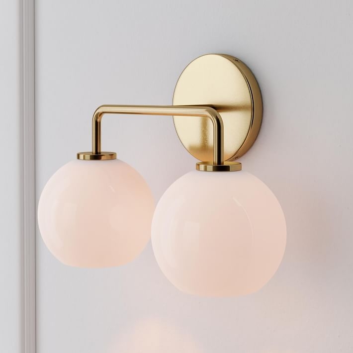 Wall Sconce Dual Opal Globes Modern Metallic Light Vanity
