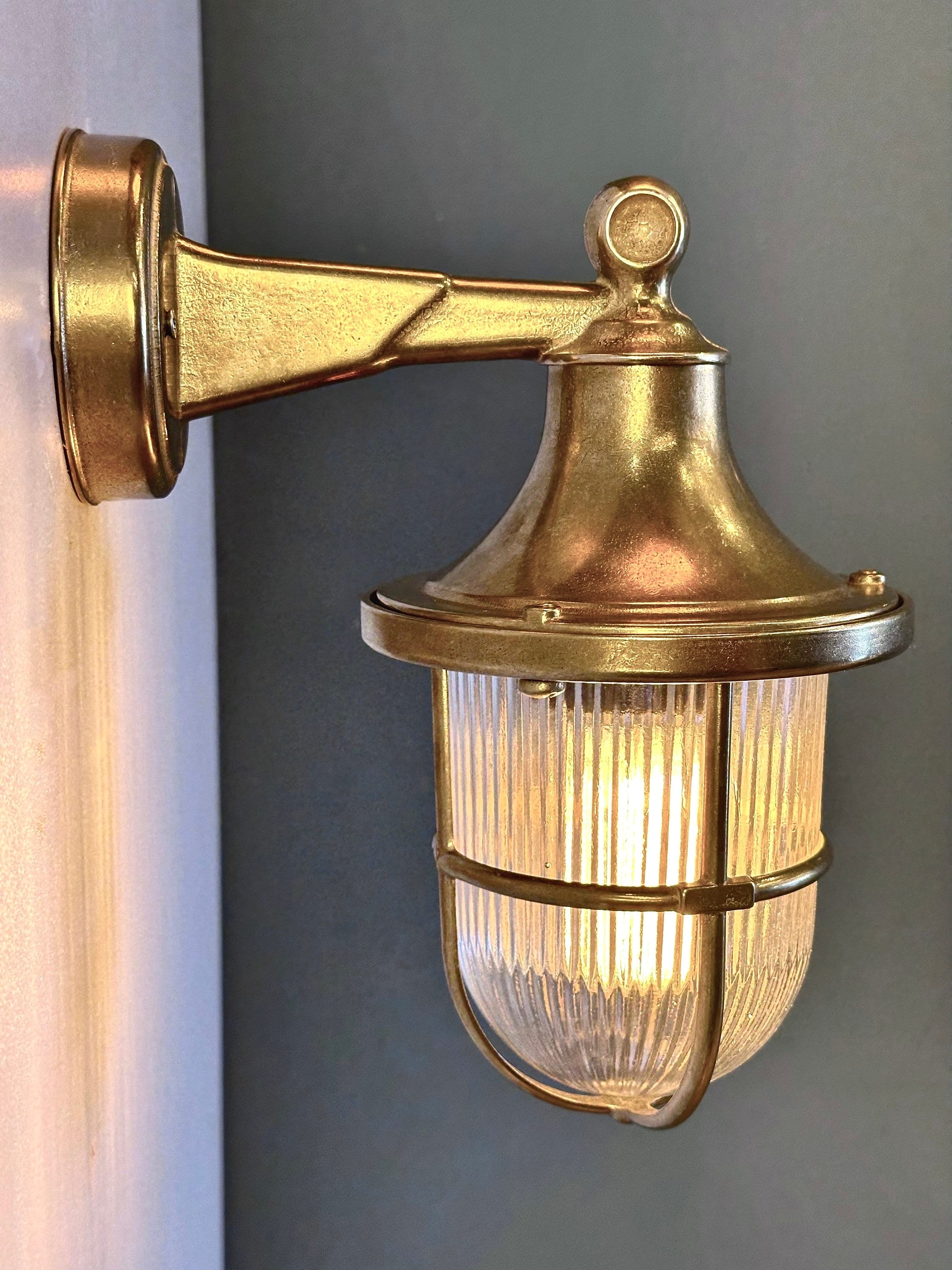Wall Sconce Fluted Glass Raw Brass Coastal Theme Lamp