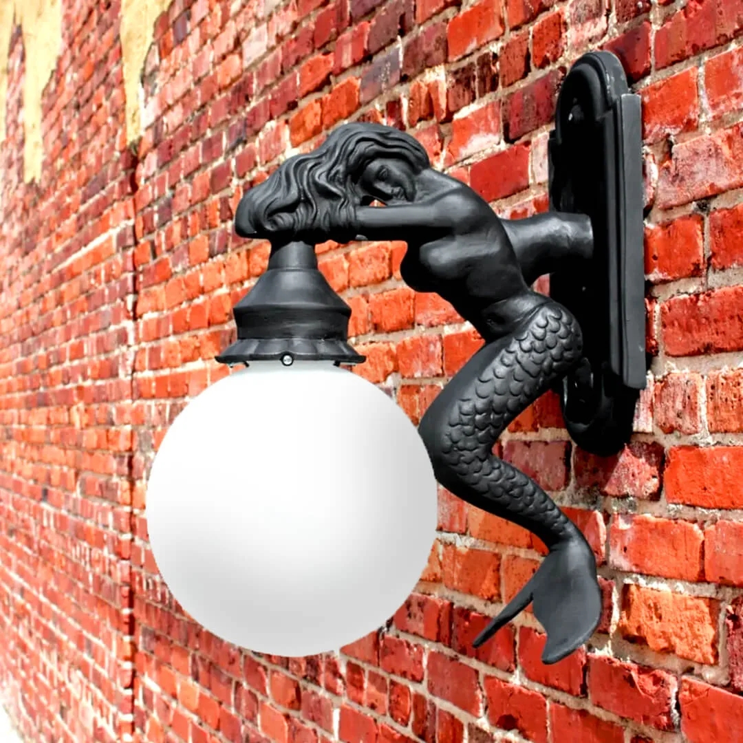 Wall Sconce Mermaid Sculpture Black Coastal Lamp