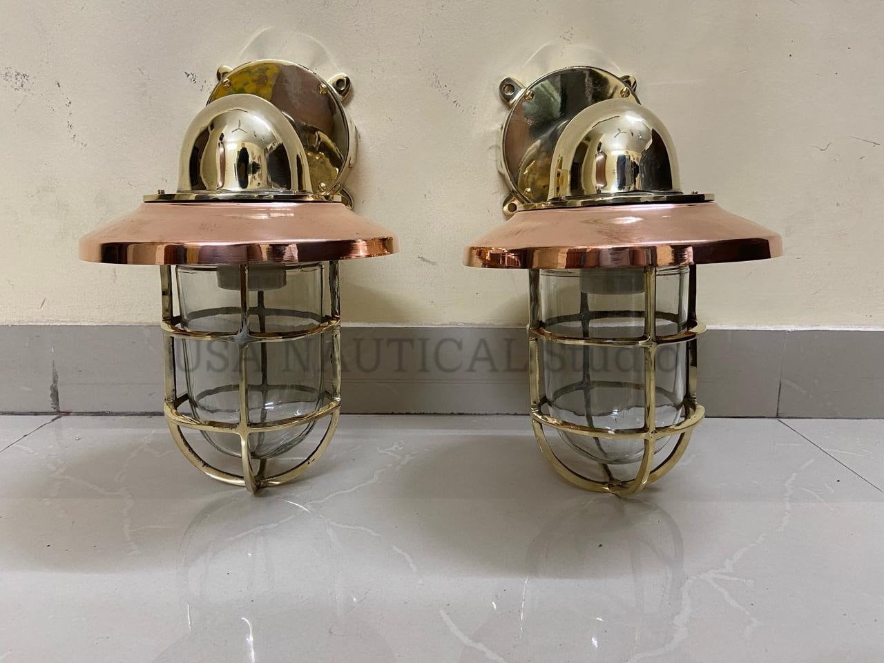 Wall Sconce Metallic Copper Shade Salvaged Style Lamp