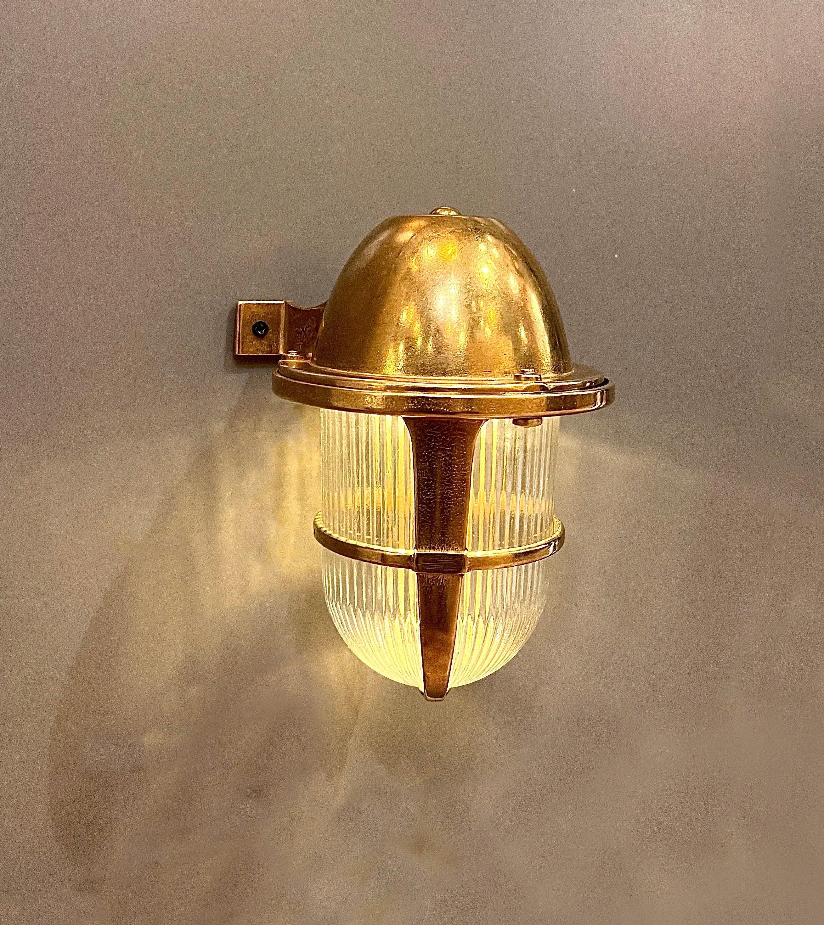Wall Sconce Raw Brass Ribbed Glass Bulkhead Light