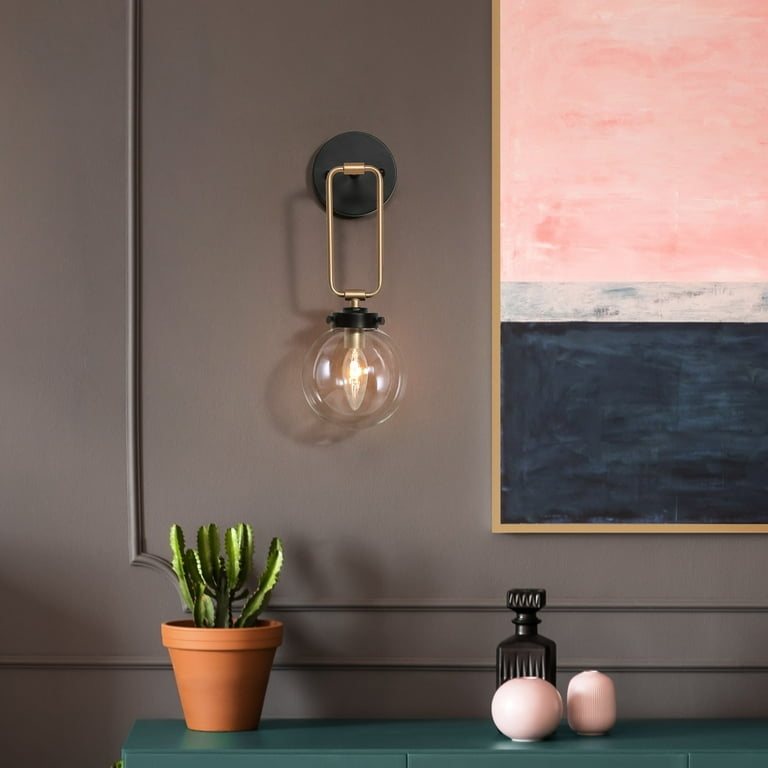 Wall Sconce Rectangular Loop Clear Glass Globe Matte Black Sconce