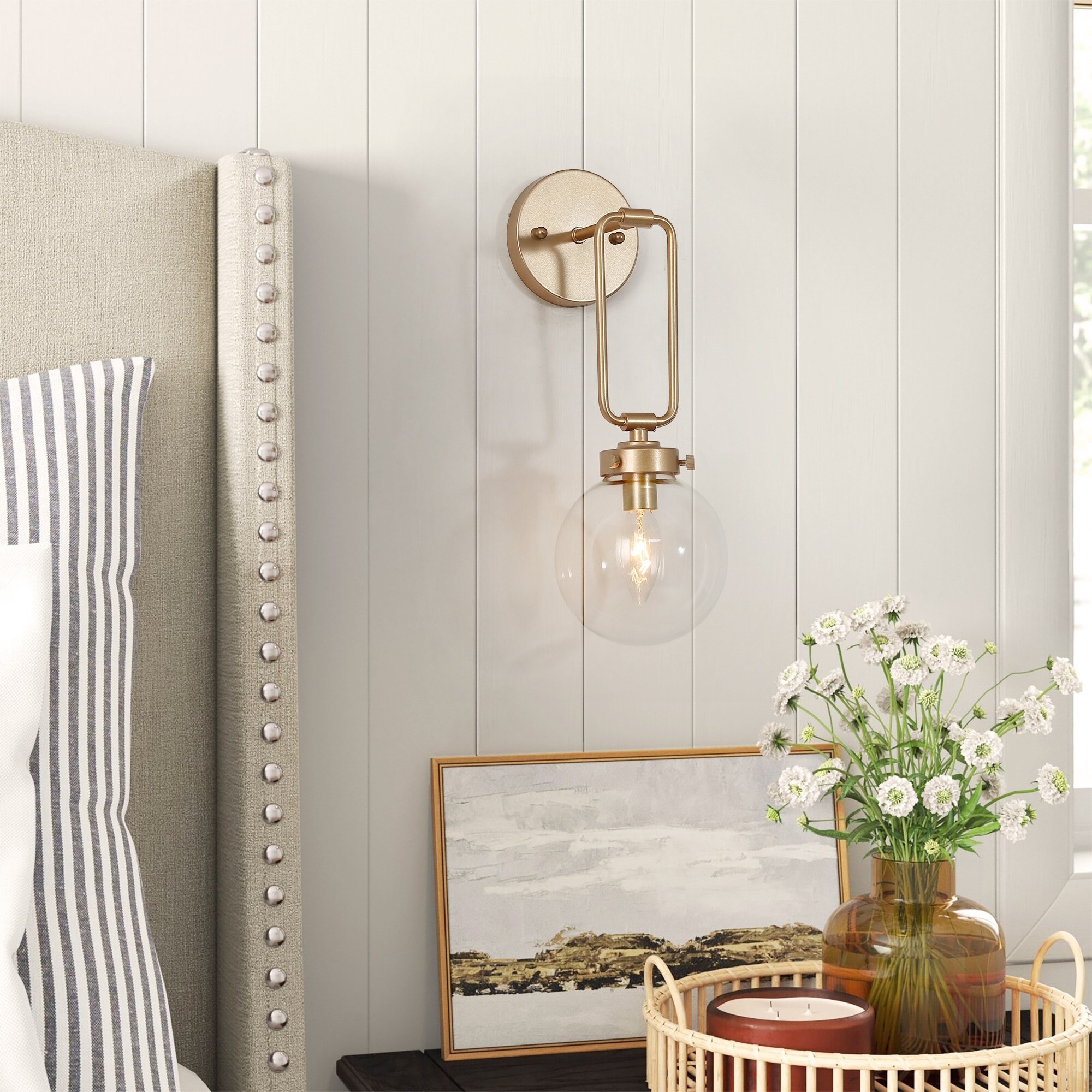 Wall Sconce rectangular loop frame and globe wall lamp