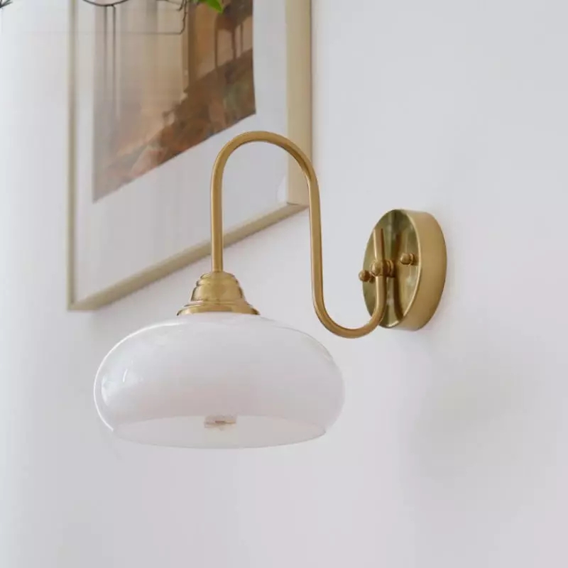 Wall Sconce Swan Neck Arm Bauhaus Opal Glass Dome Sconce