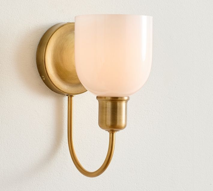 Wall Sconce U-Shaped Arm Antique Brass Milk Glass Lighting