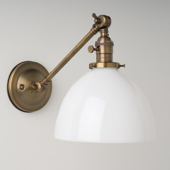 Wall Sconce Wing Nut Joints White Dome Gold Adjustable Arm