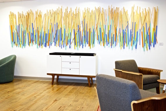 Wall Sculpture: Colorful Wood Stick Art Installation