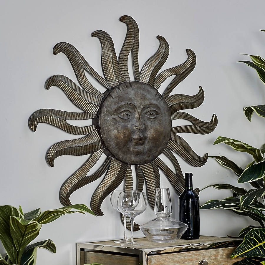 Wall Sculpture Corrugated Rays Antique Bronze Sun Face