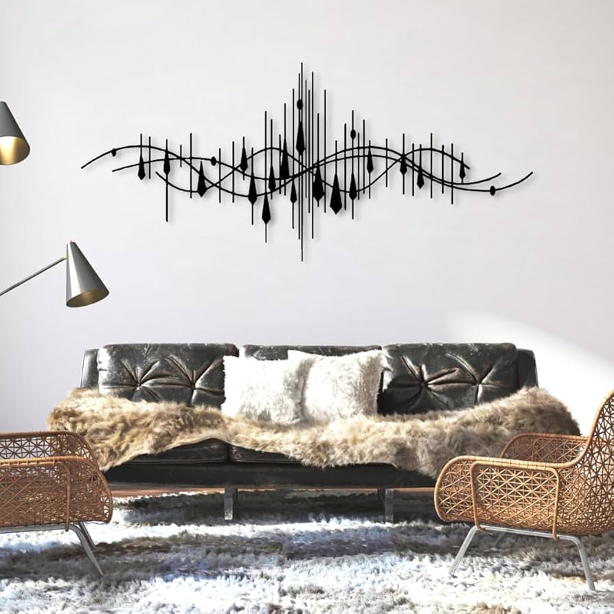 Wall Sculpture Geometric Metal Lines Teardrop Accents Art