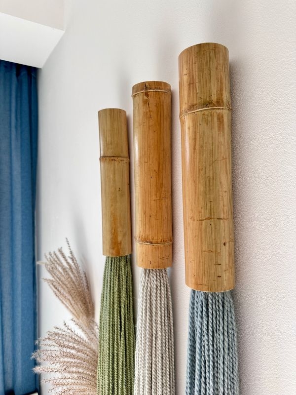 Wall Sculpture with Fiber Tassels for Textured Mixed Media Art