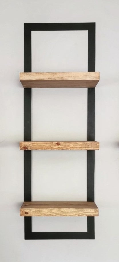 Wall Shelf Floating Wood Look Vertical Metal Frame