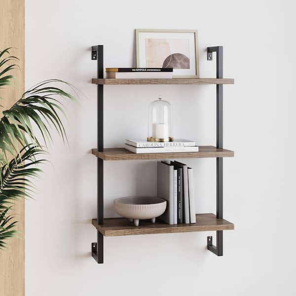 Wall Shelf Rustic Oak Finish Wall Mounted Ladder Storage